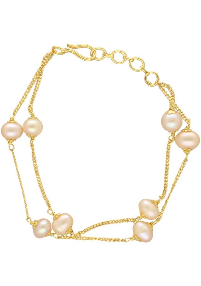 Pink Gold Plated Alloy Pearl Bracelet - Indya