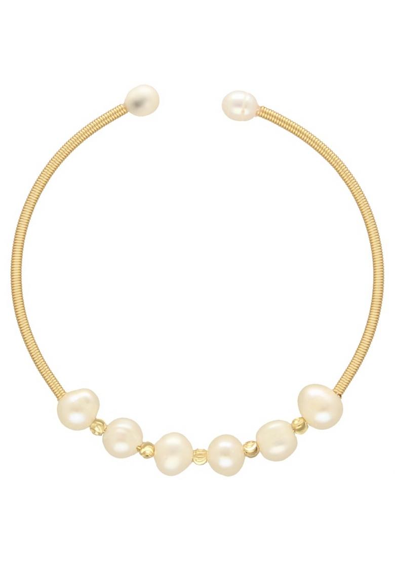 White Gold Plated Alloy Pearl Bracelet - Indya