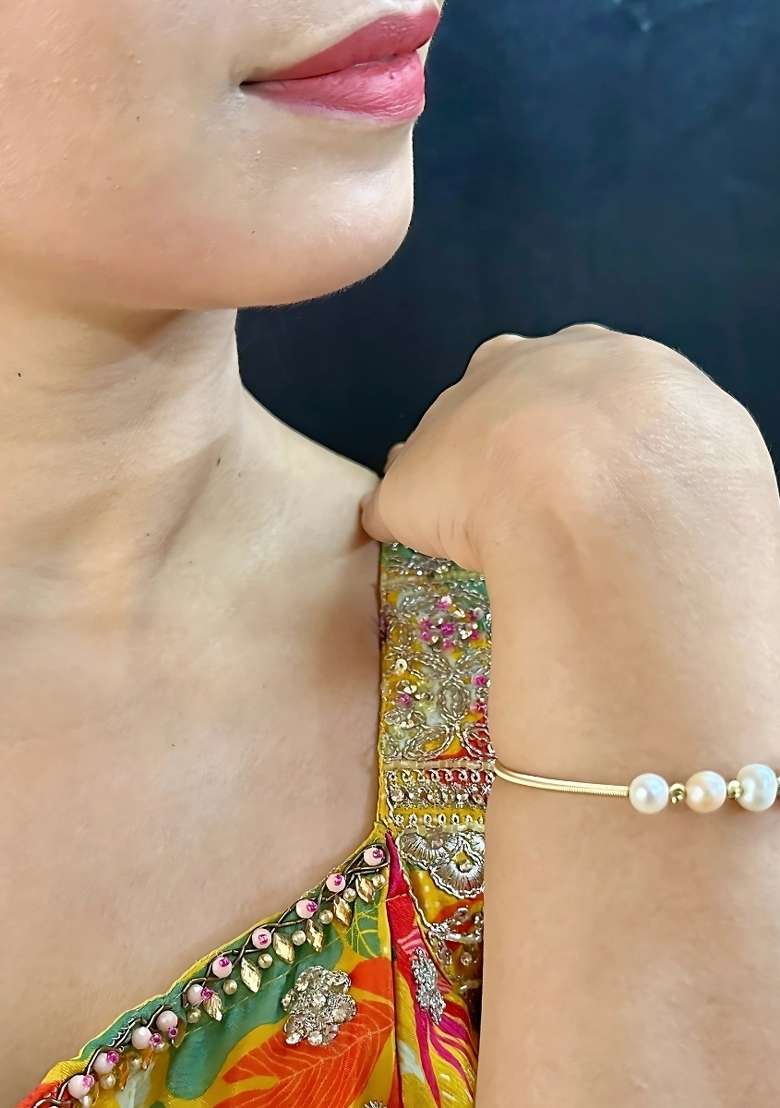 Multicolor Gold Plated Alloy Pearl Bracelet - Indya