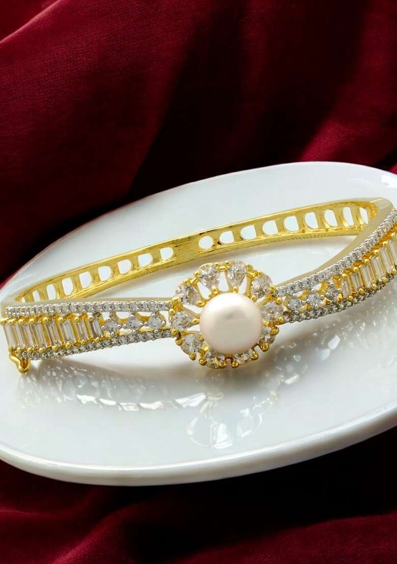 White Gold Plated Alloy Pearl Bracelet - Indya