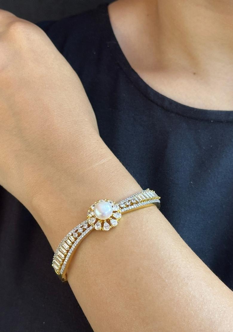 White Gold Plated Alloy Pearl Bracelet - Indya