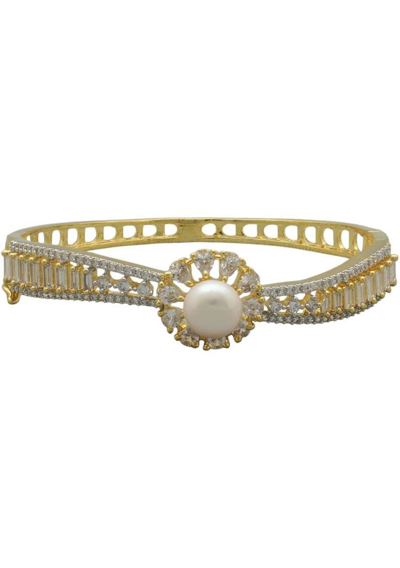 White Gold Plated Alloy Pearl Bracelet - Indya