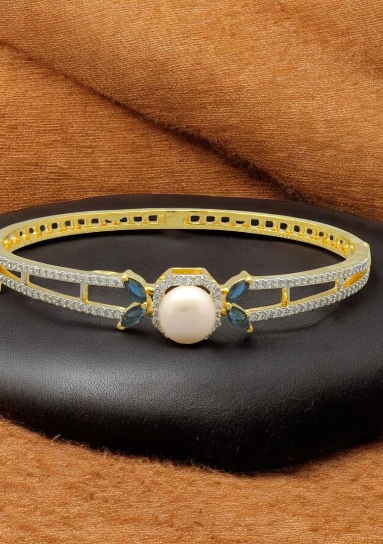 White Gold Plated Alloy Pearl Bracelet - Indya