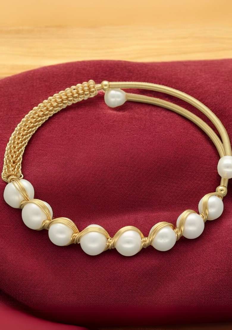 White Gold Plated Alloy Pearl Bracelet - Indya