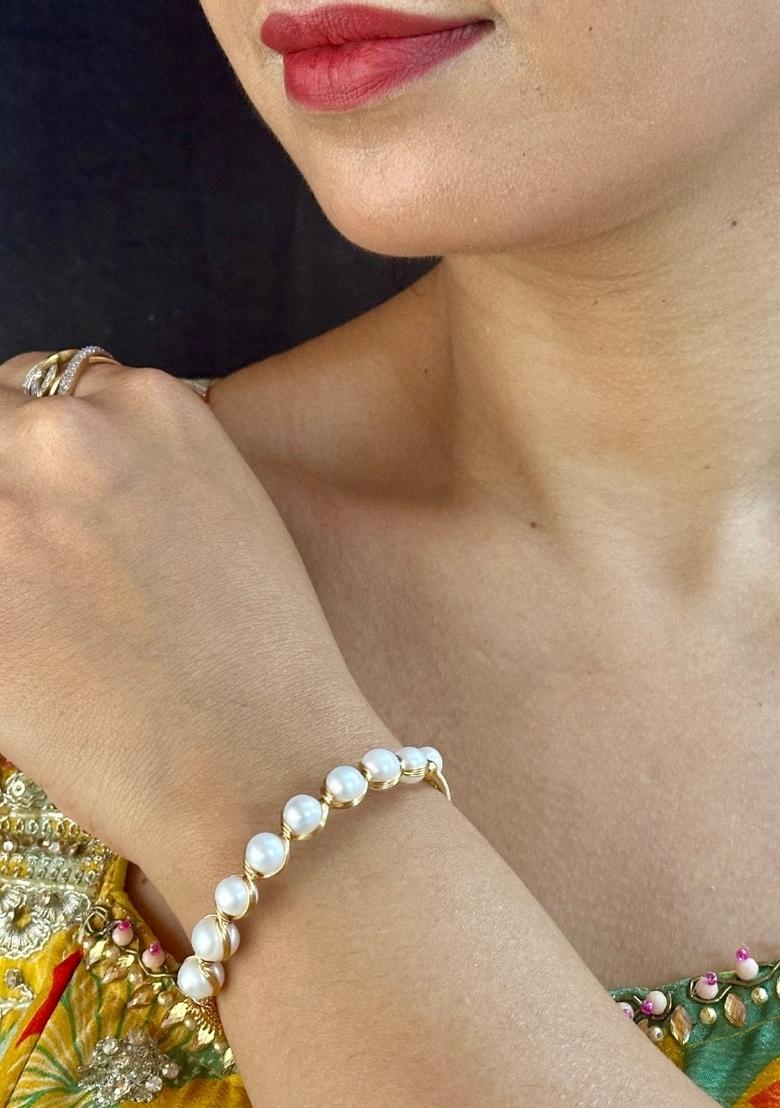 White Gold Plated Alloy Pearl Bracelet - Indya