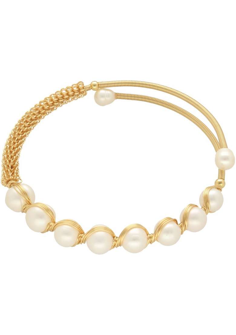 White Gold Plated Alloy Pearl Bracelet - Indya