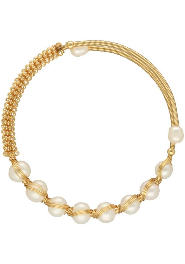 White Gold Plated Alloy Pearl Bracelet - Indya