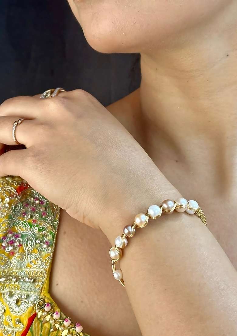 Multicolor Gold Plated Alloy Pearl Bracelet - Indya