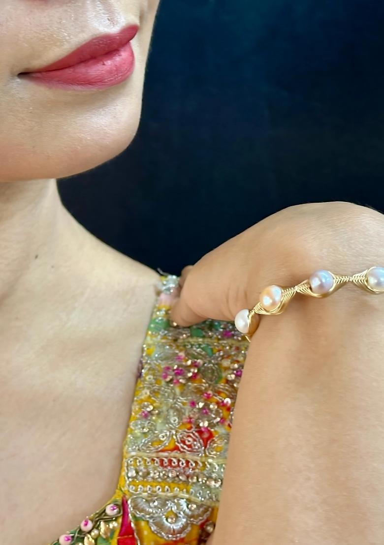 Multicolor Gold Plated Alloy Pearl Bracelet - Indya