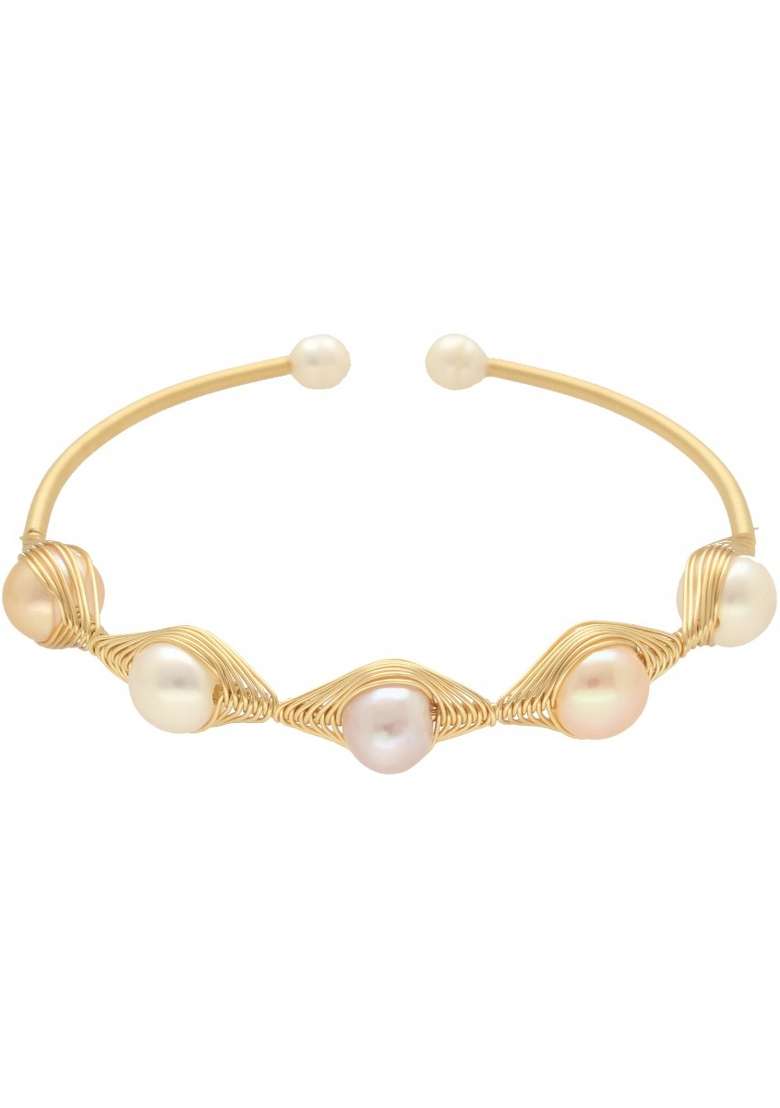 Multicolor Gold Plated Alloy Pearl Bracelet - Indya