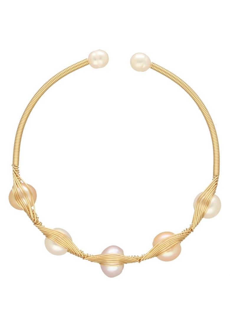 Multicolor Gold Plated Alloy Pearl Bracelet - Indya