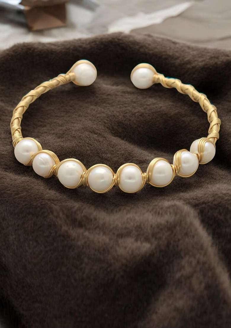 White Gold Plated Alloy Pearl Bracelet - Indya