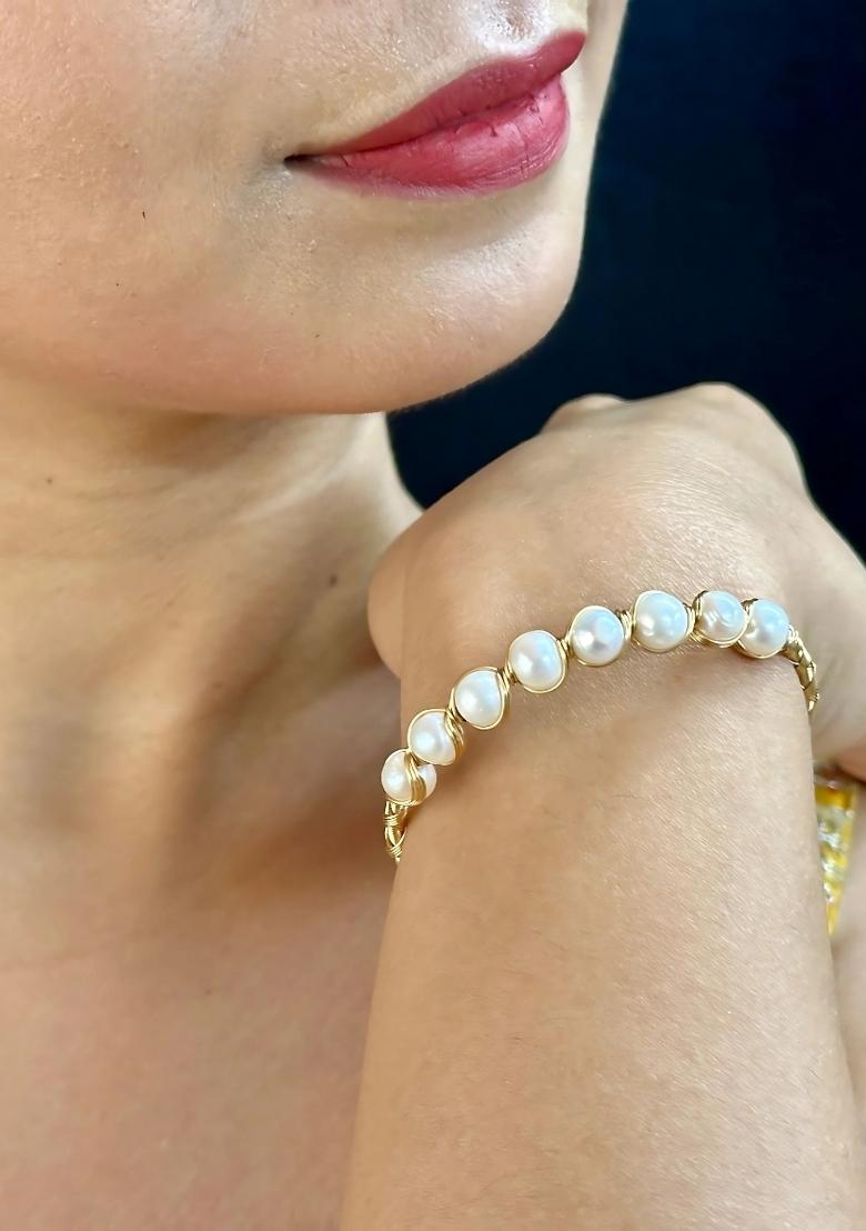 White Gold Plated Alloy Pearl Bracelet - Indya