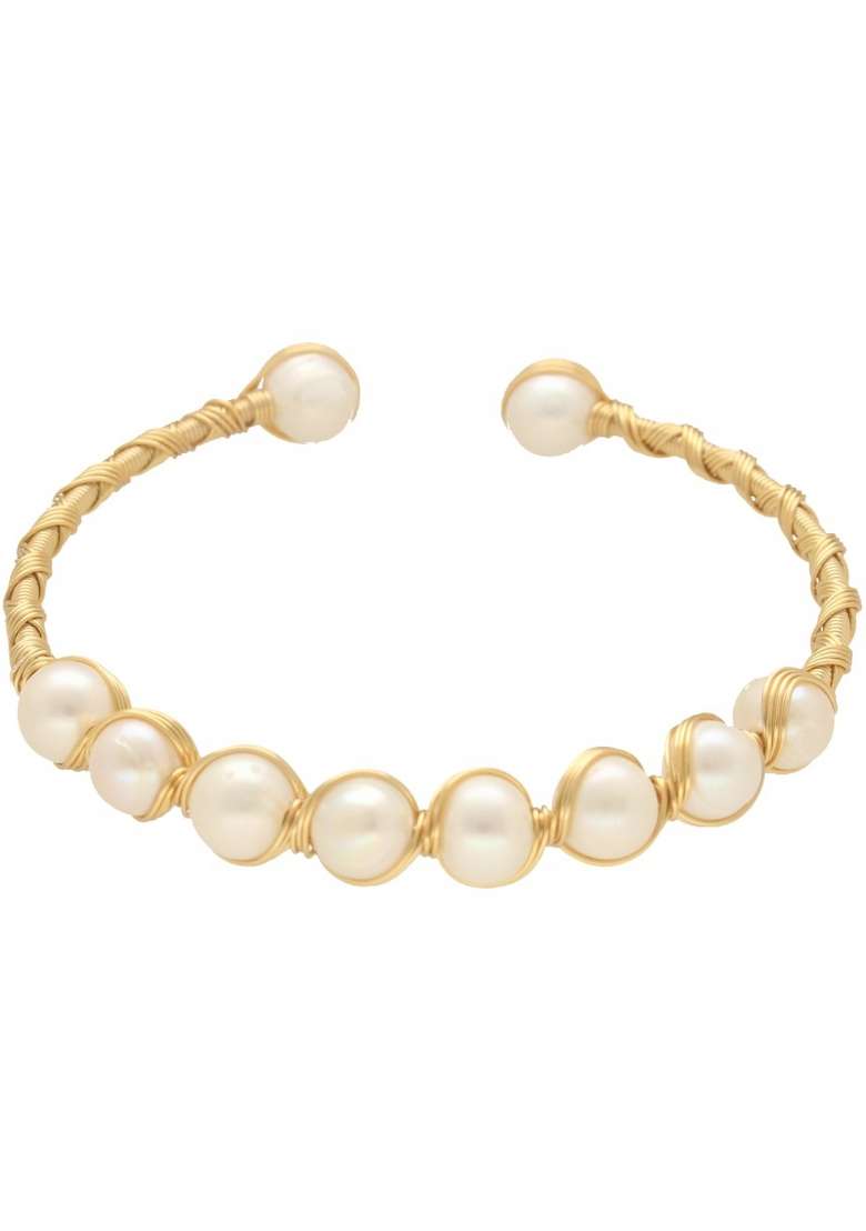 White Gold Plated Alloy Pearl Bracelet - Indya