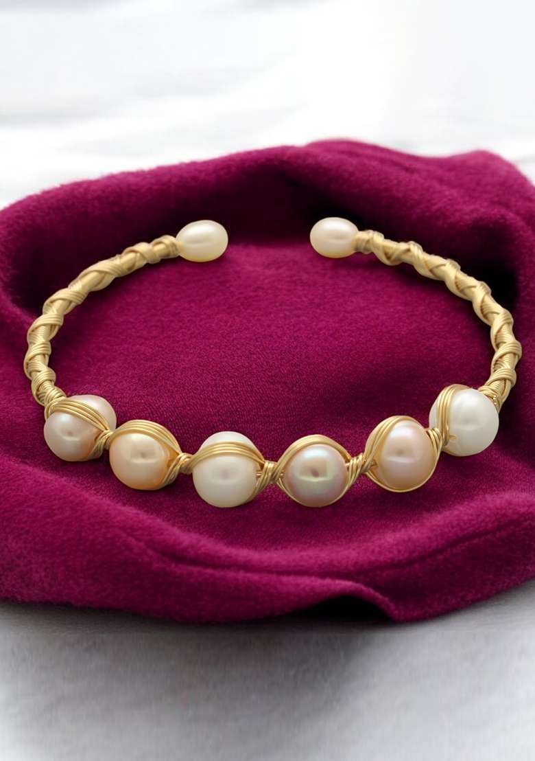 Multicolor Gold Plated Alloy Pearl Bracelet - Indya