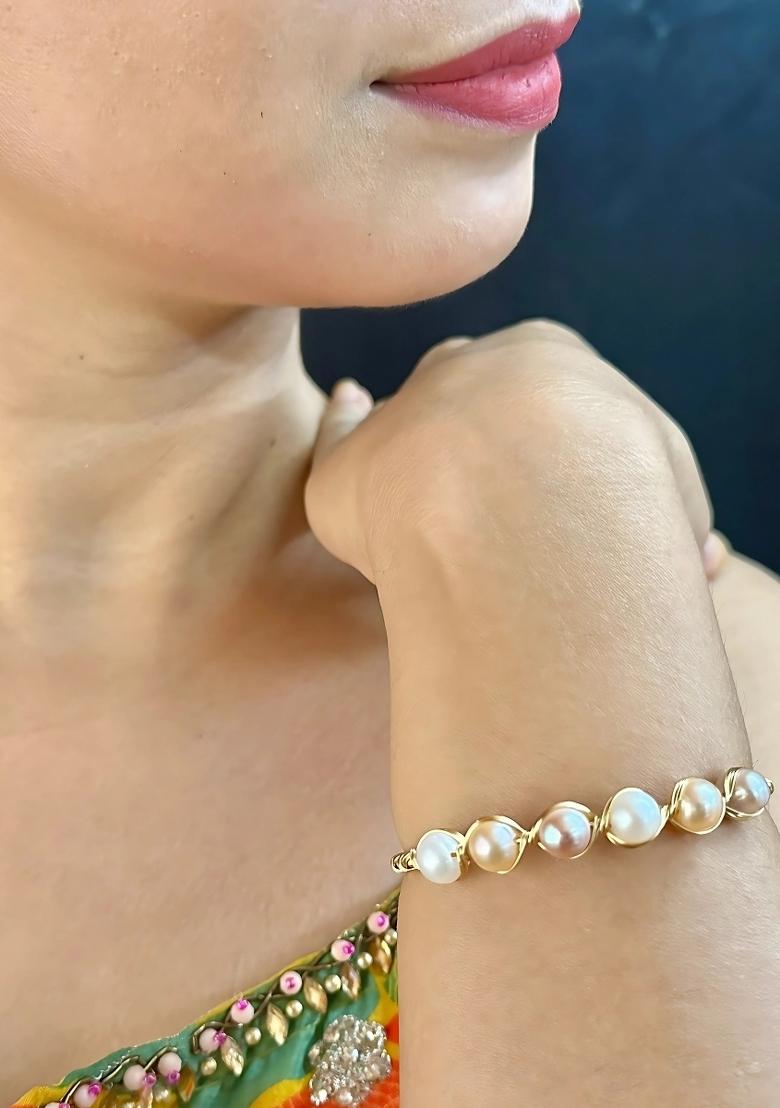 Multicolor Gold Plated Alloy Pearl Bracelet - Indya