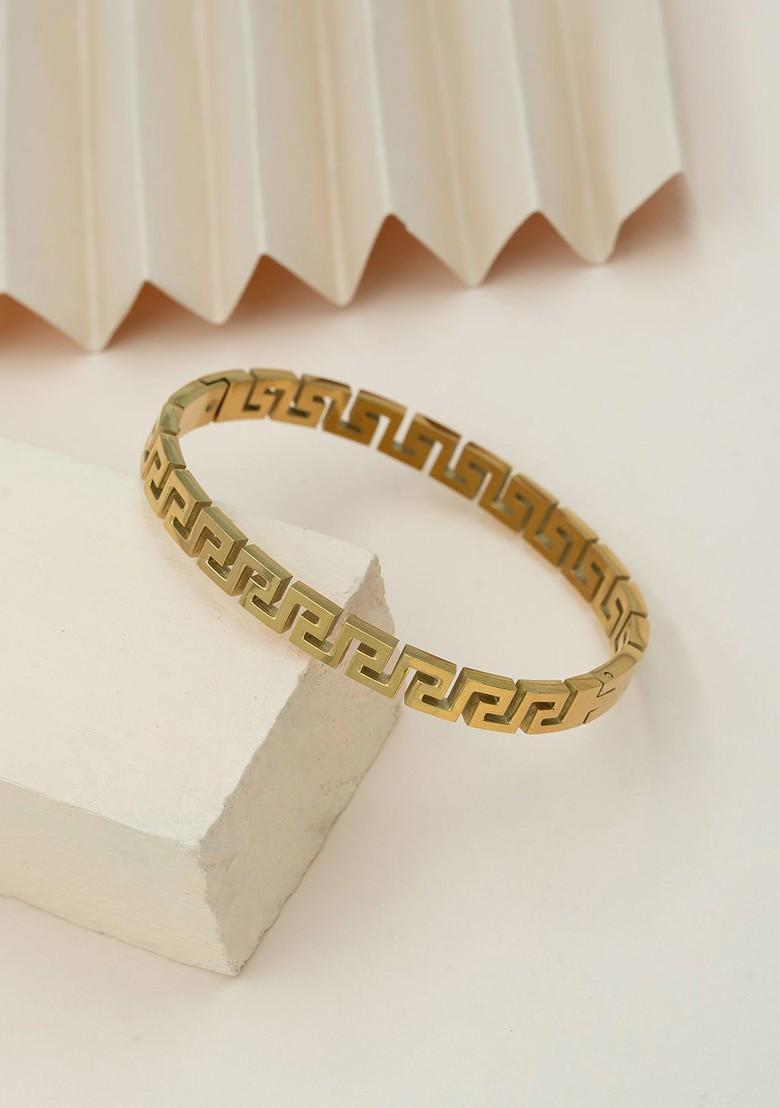 Stainless Steel Gold Plated Classic Meander Pattern Bangle Style Bracelet