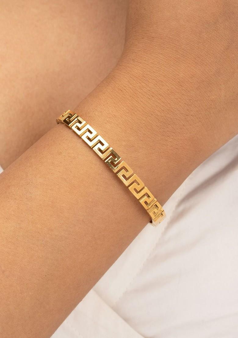 Stainless Steel Gold Plated Classic Meander Pattern Bangle Style Bracelet