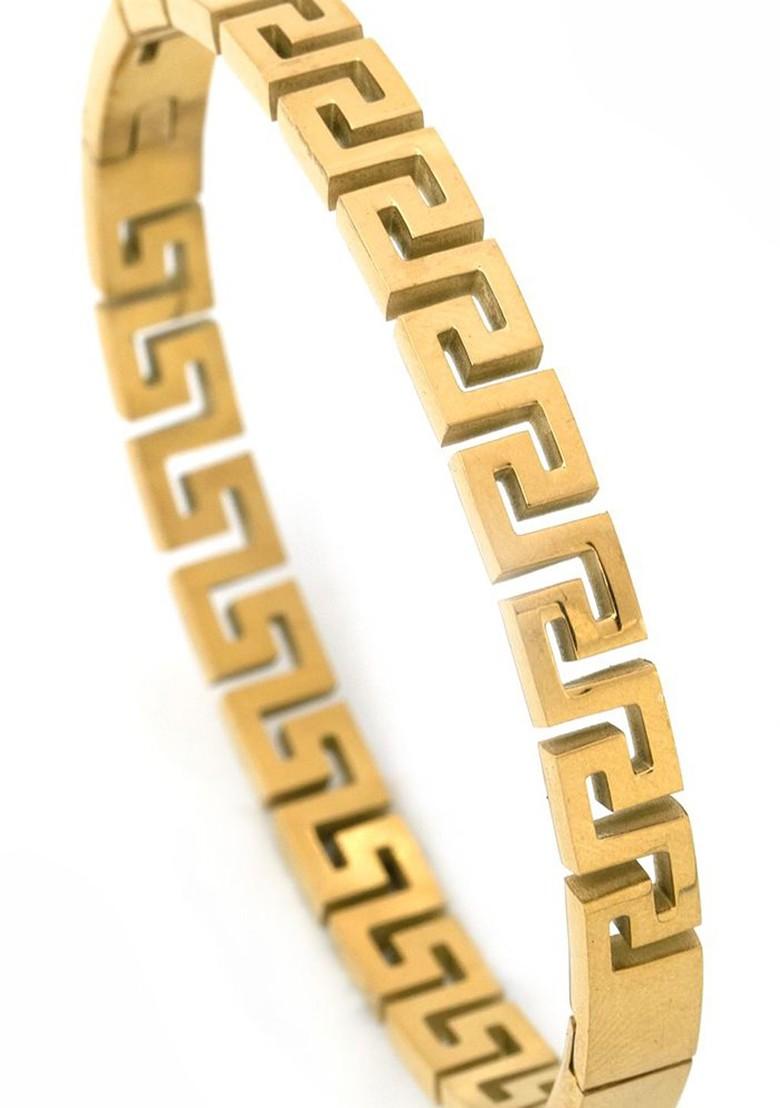 Stainless Steel Gold Plated Classic Meander Pattern Bangle Style Bracelet