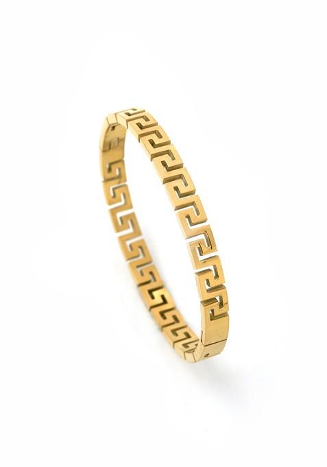Stainless Steel Gold Plated Classic Meander Pattern Bangle Style Bracelet