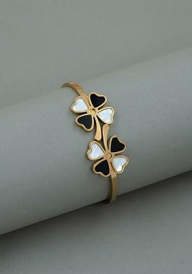 Stainless Steel Gold Plated Floral Bangle Style Bracelet