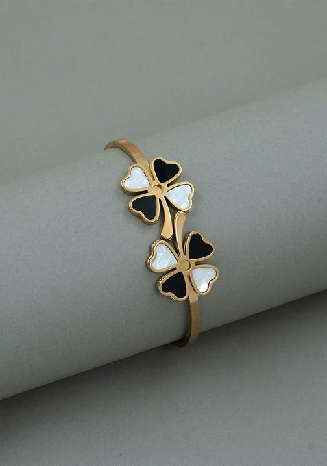 Stainless Steel Gold Plated Floral Bangle Style Bracelet