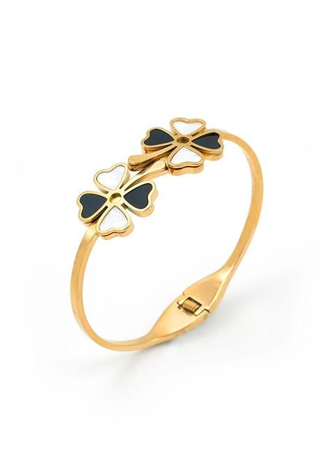 Stainless Steel Gold Plated Floral Bangle Style Bracelet