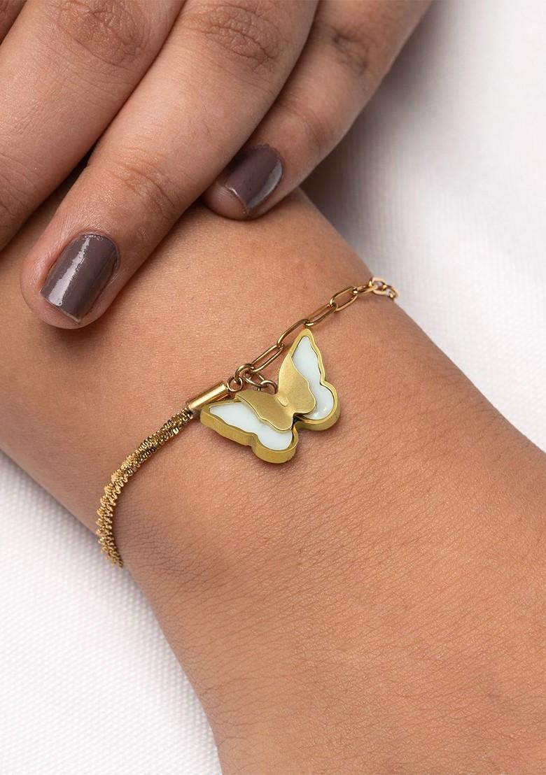 Gold Plated Stainless Steel Butterfly Char mBracelet - Indya