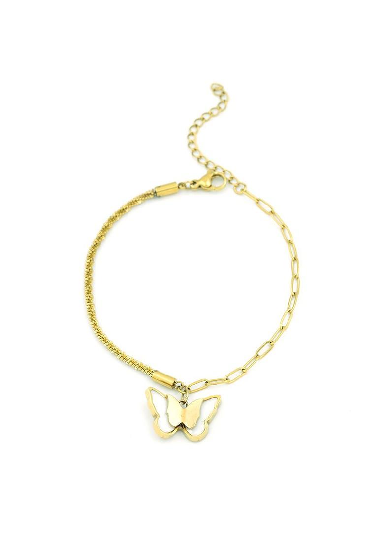 Gold Plated Stainless Steel Butterfly Char mBracelet - Indya
