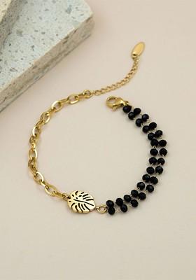 Stainless Steel Gold Plated Artificial Beaded Link Bracelet