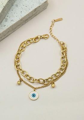 Stainless Steel Gold Plated Evil Eye Charm Bracelet