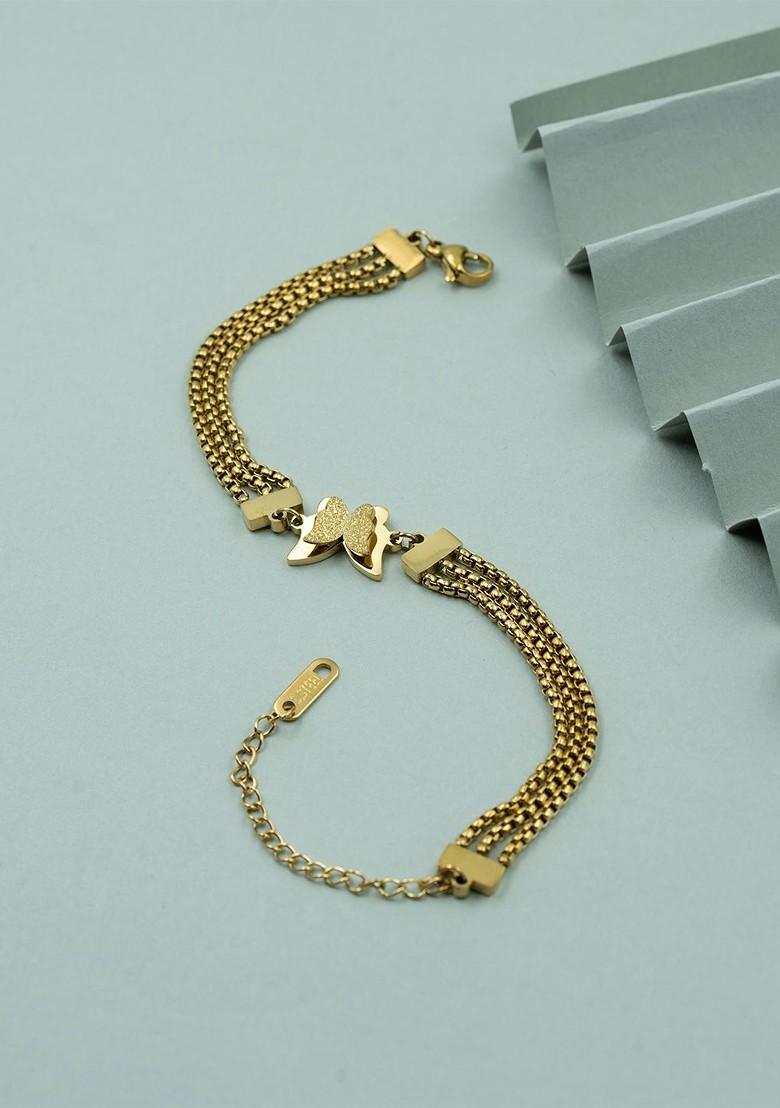 Stainless Steel Gold Plated Angel Wing Wraparound Bracelet - Indya