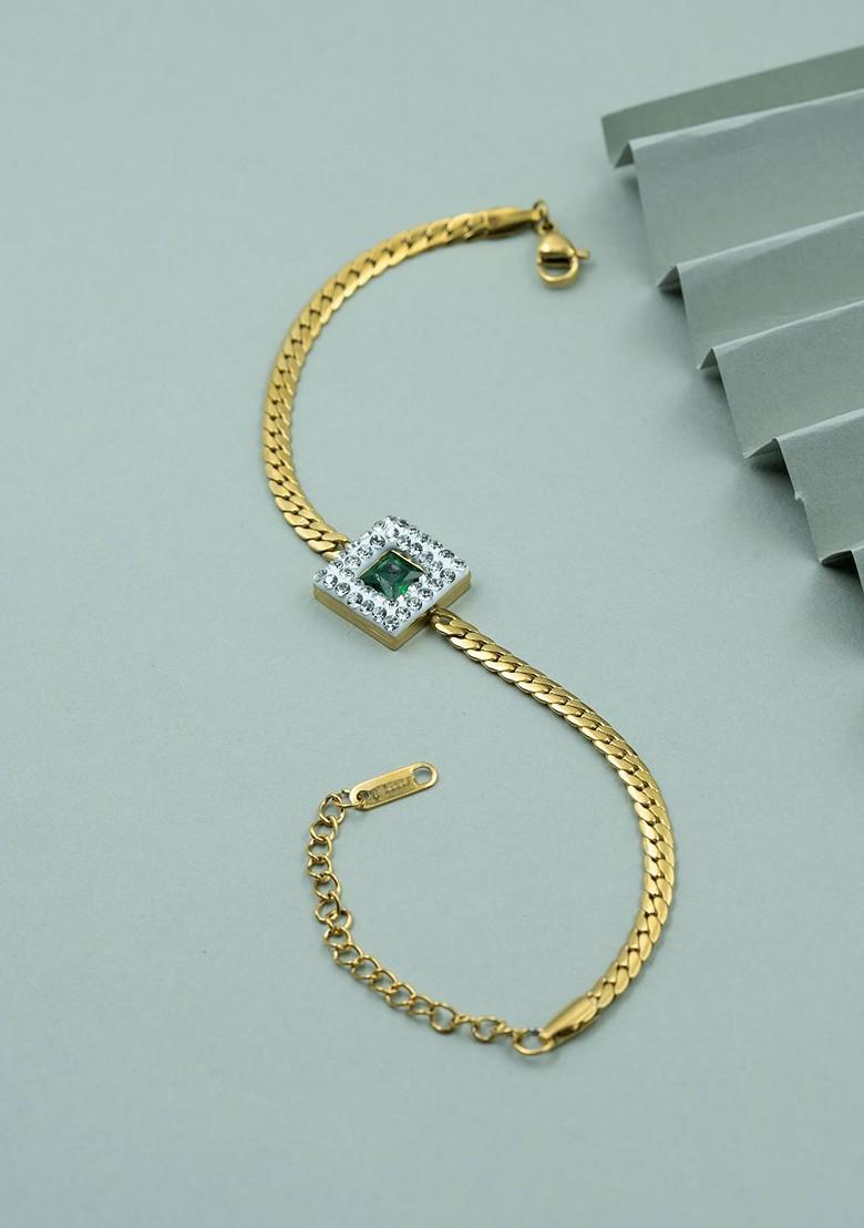Women American Diamond Gold Plated Link Bracelet - Indya