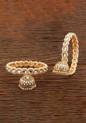 Golden Silver Hanging Design Zircon Brass Bangles