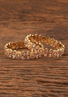 Golden Hanging Design Zircon Brass Bangles - Indya