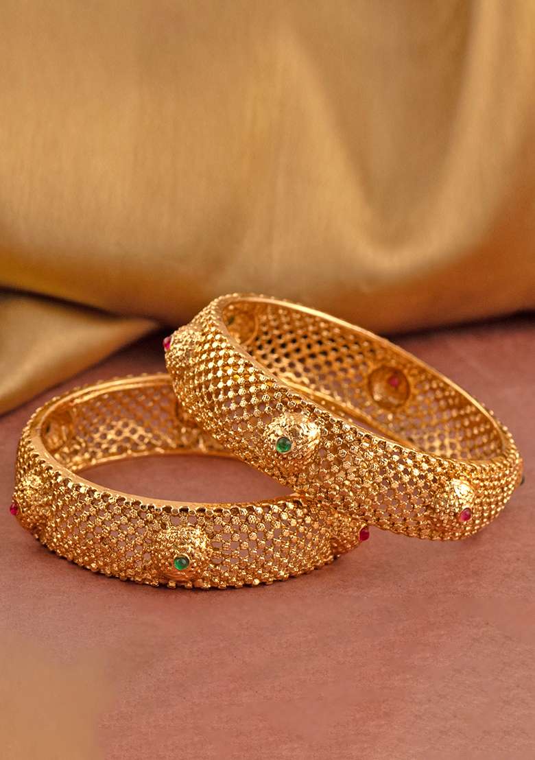 Golden Hanging Design Zircon Brass Bangles - Indya