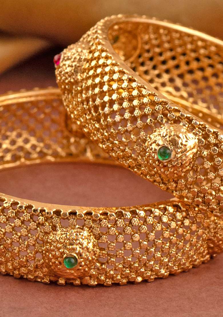 Golden Hanging Design Zircon Brass Bangles - Indya