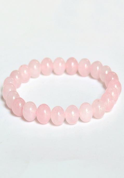 Rose Quartz Pink Natural Stone Elasticated Beaded Bracelet