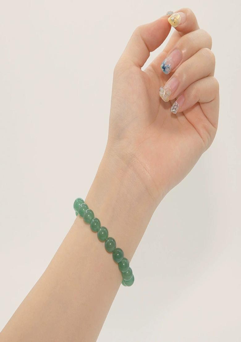 Aventurine Green Natural Stone Elasticated Beaded Bracelet - Indya