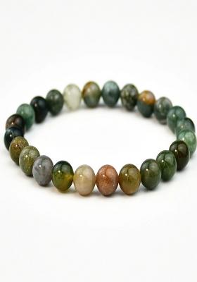 Indian Agate Green Natural Stone Elasticated Beaded Bracelet