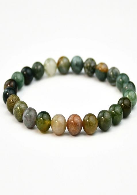 Indian Agate Green Natural Stone Elasticated Beaded Bracelet