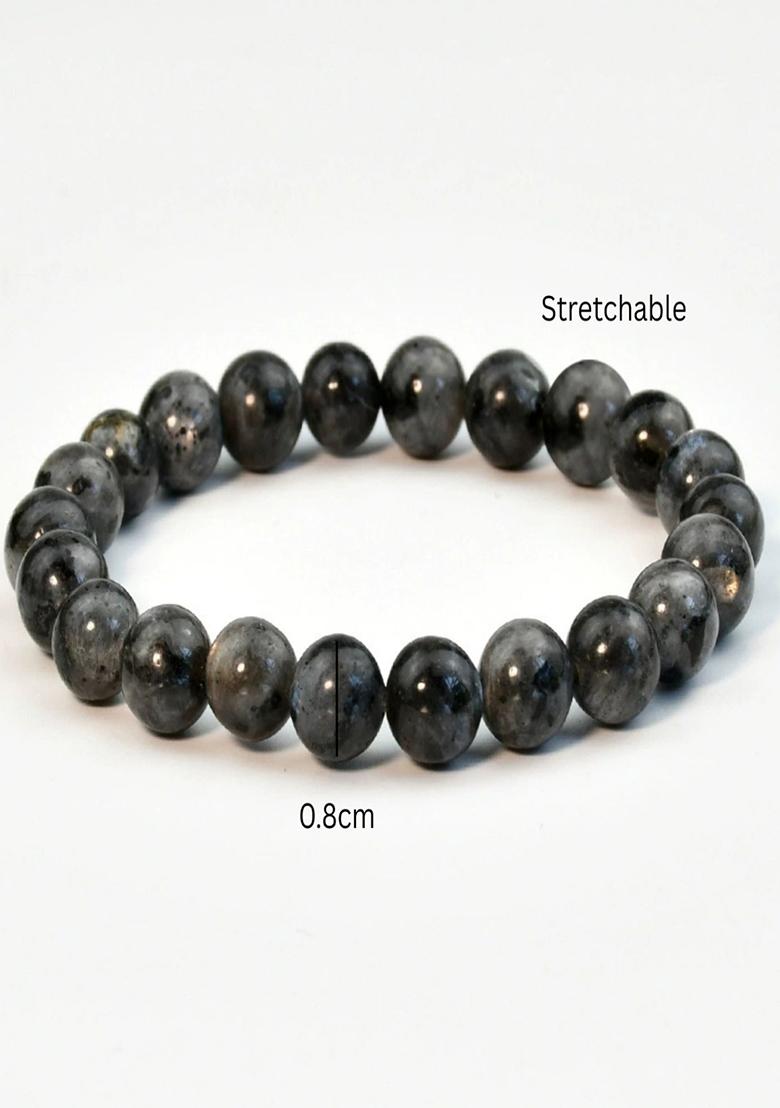 Black Flash Natural Stone Elasticated Beaded Bracelet - Indya