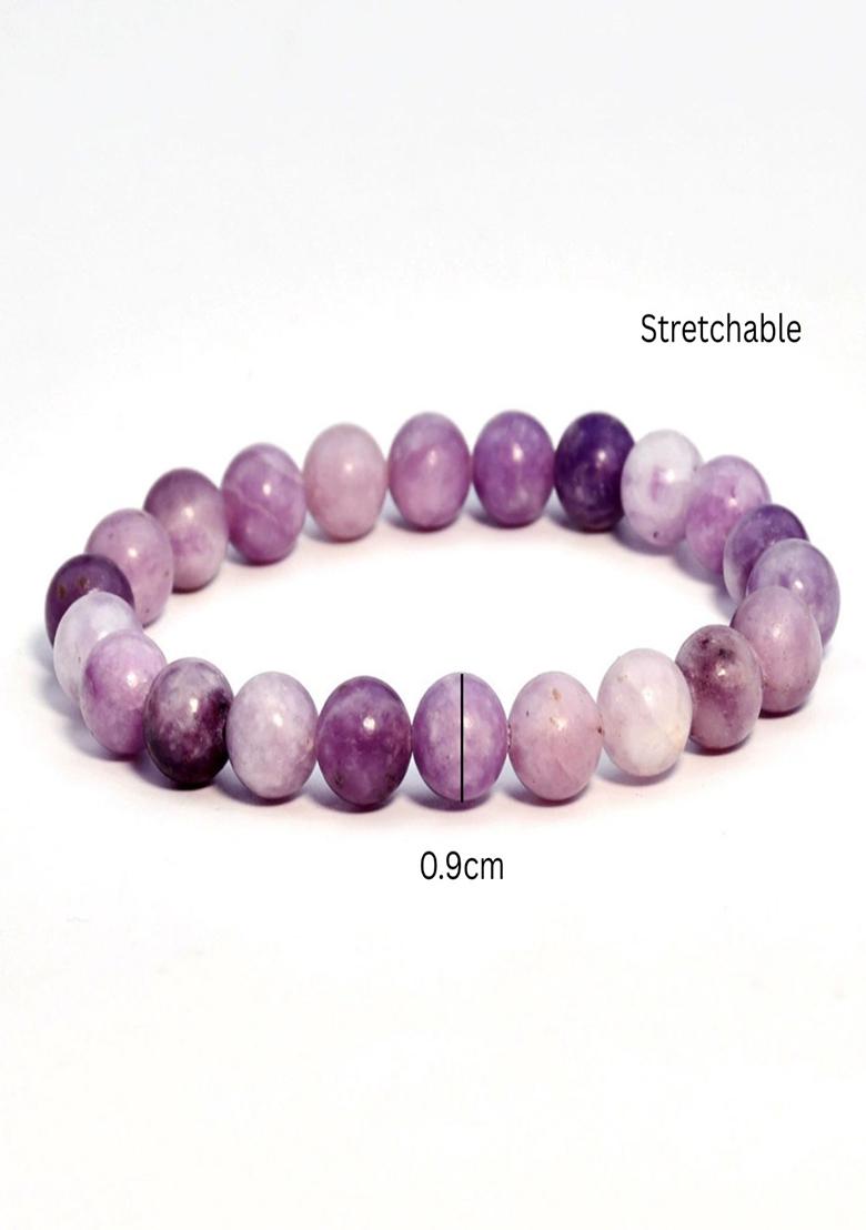 Amethyst Purple Natural Stone Elasticated Beaded Bracelet - Indya