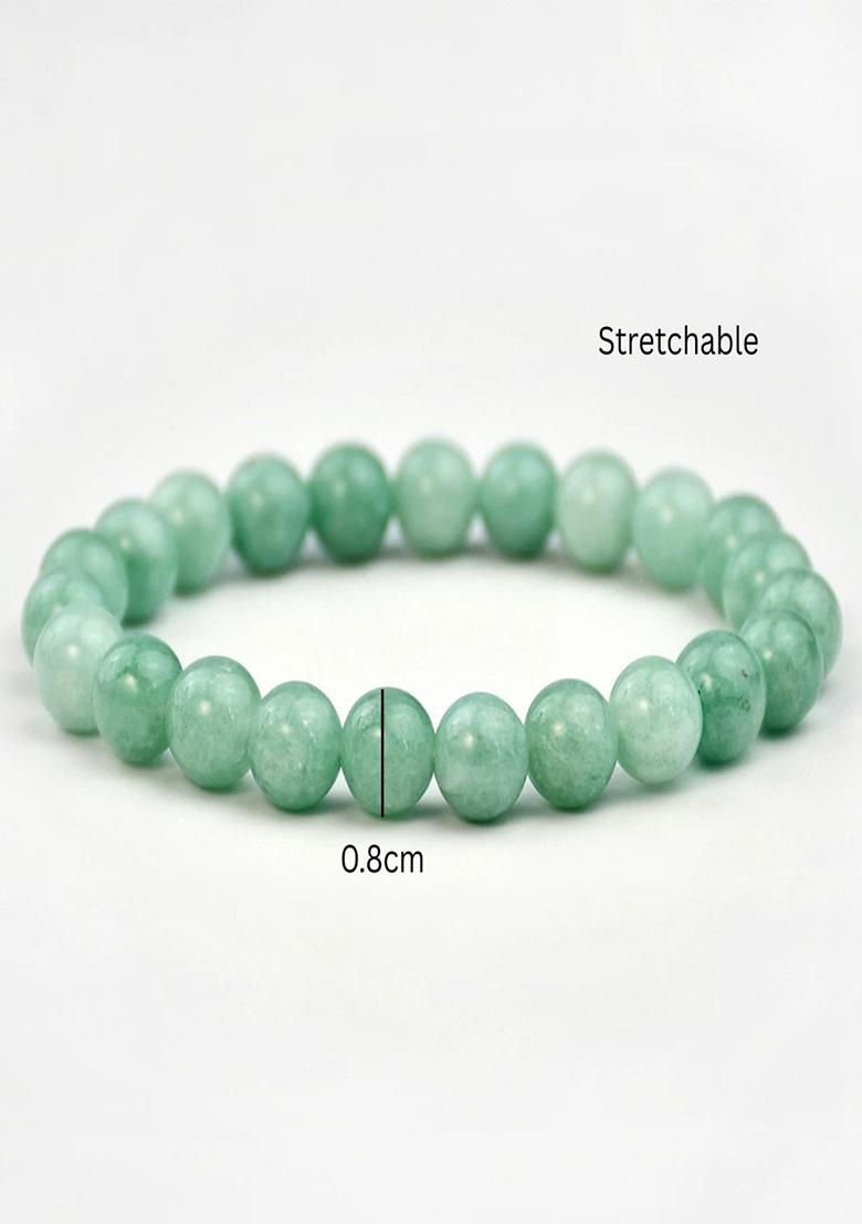 Jade Green Natural Stone Elasticated Beaded Bracelet - Indya