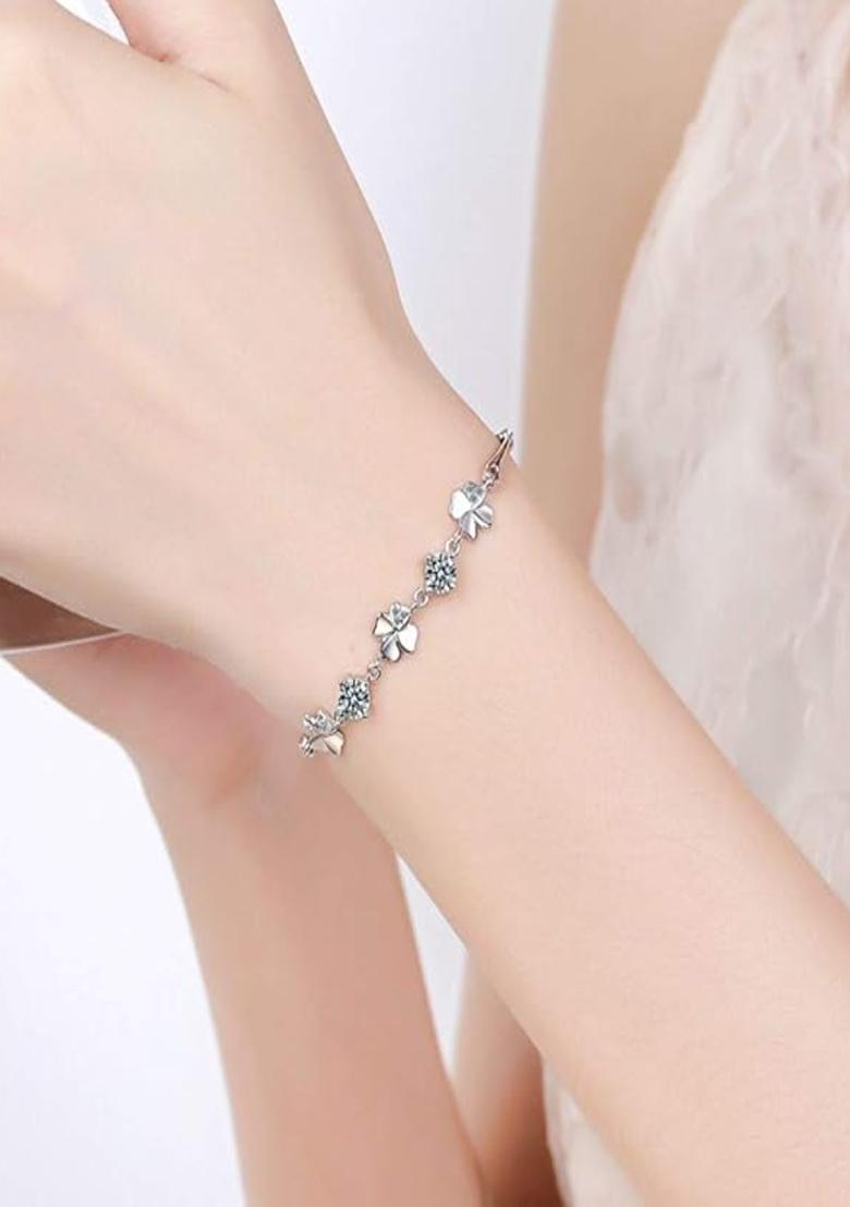 18K Rhodium Plated Silver Toned Link Bracelet - Indya