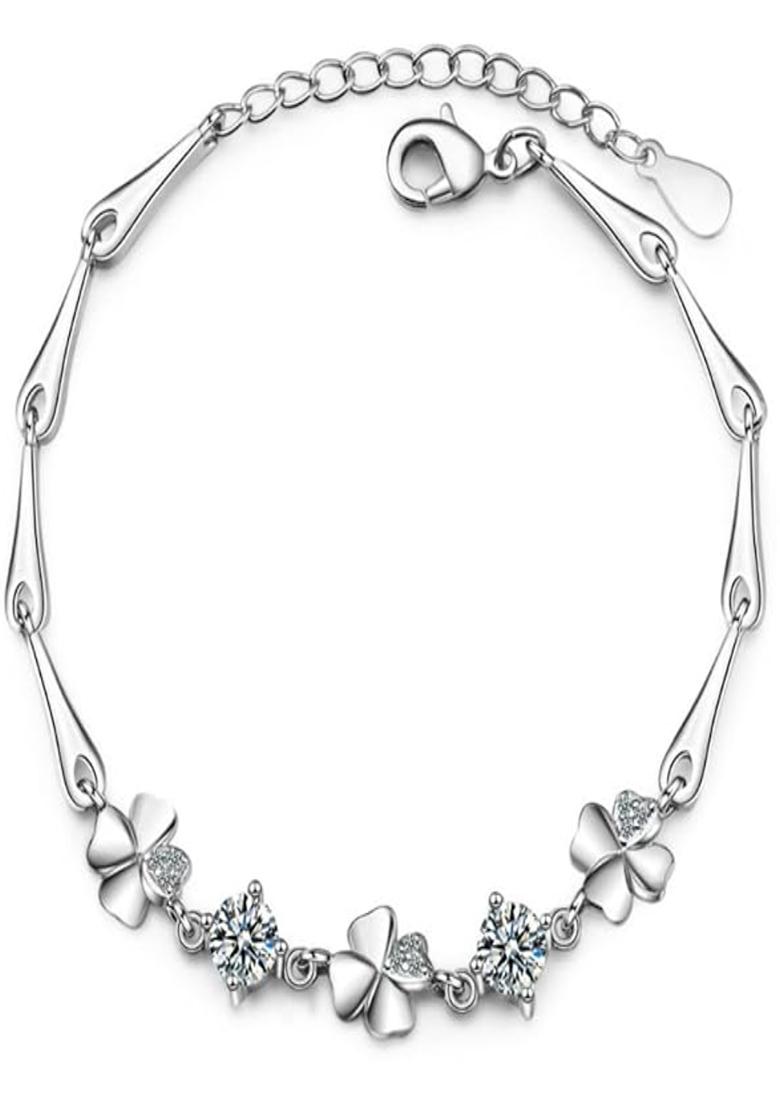 18K Rhodium Plated Silver Toned Link Bracelet - Indya