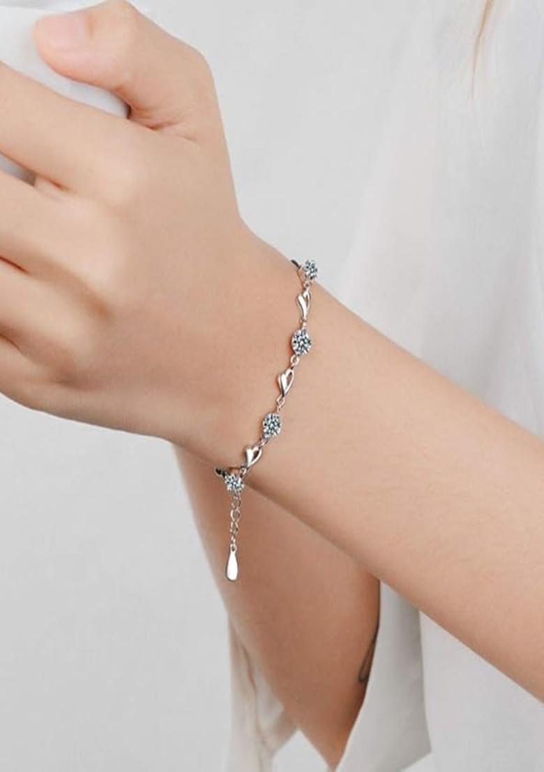 18K Rhodium Plated Silver Toned Bracelet - Indya