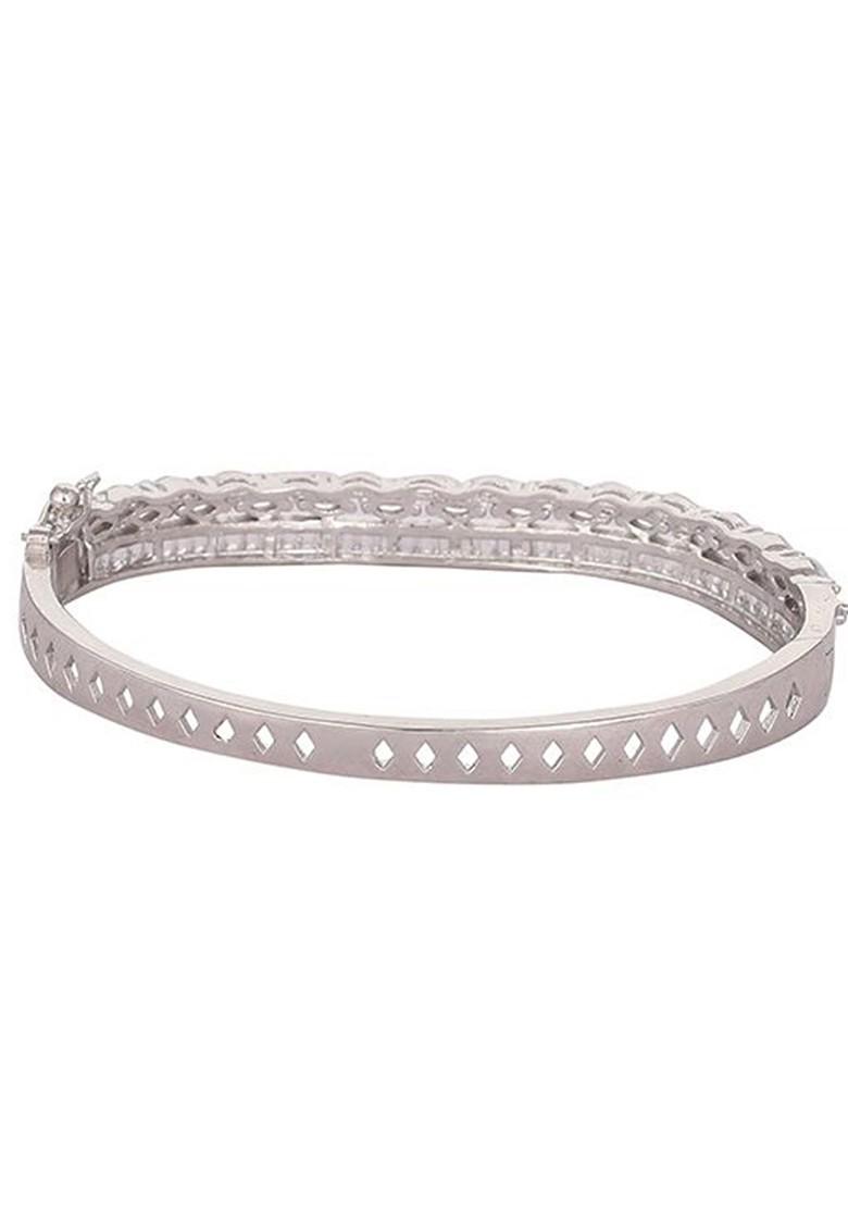 Rhodium Plated American Diamond Studded Bangle Style Bracelet - Indya