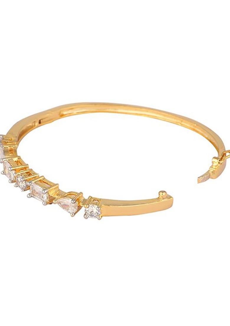 Gold Plated American Diamond Studded Bangle Style Bracelet - Indya