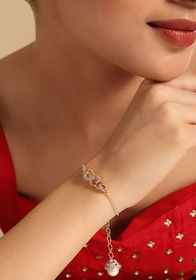 Women Brass Cubic Zirconia Handcrafted Gold Plated Link Bracelet